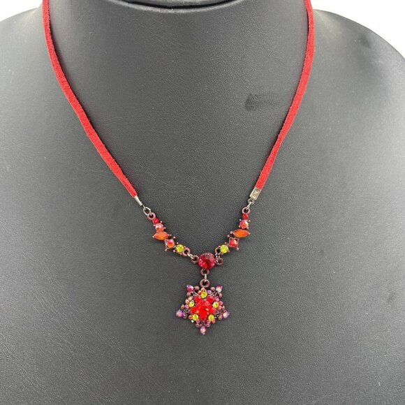 Stella and Dot Crystal Antique Look Leather Necklace 19" - Picture 2 of 4